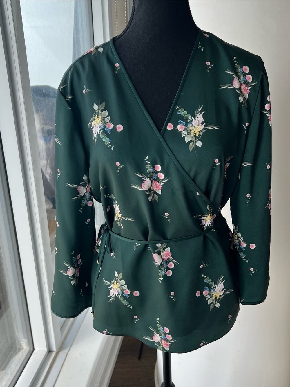 Worn only once! Ted Baker Dark Green Floral Wrap Top